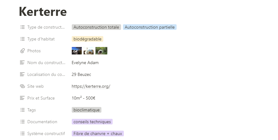 page du catalogue